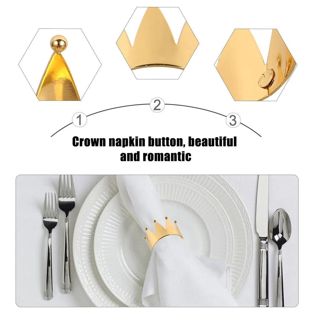 

6Pcs Crown Napkin Rings Metal Buckles Classic Table Napkin Holders for Wedding Dinner Christmas Valentines Day Decor