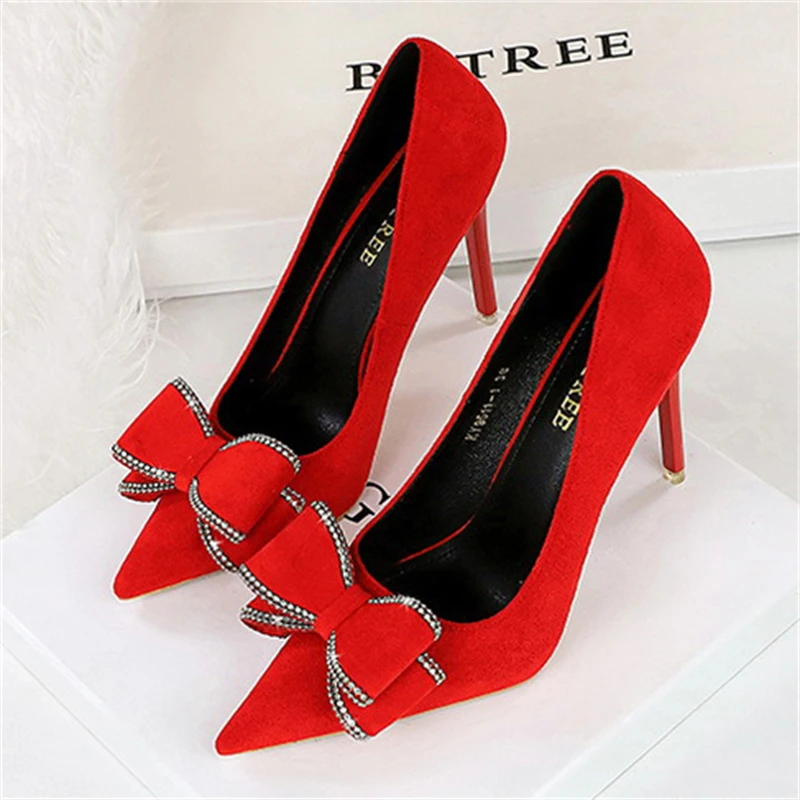 

BIGTREE/весенне-осенние женские туфли-лодочки с острым носком и кристаллами-бабочкой, модная вечерние женская обувь на тонком каблуке, Zapatillas De Mujer