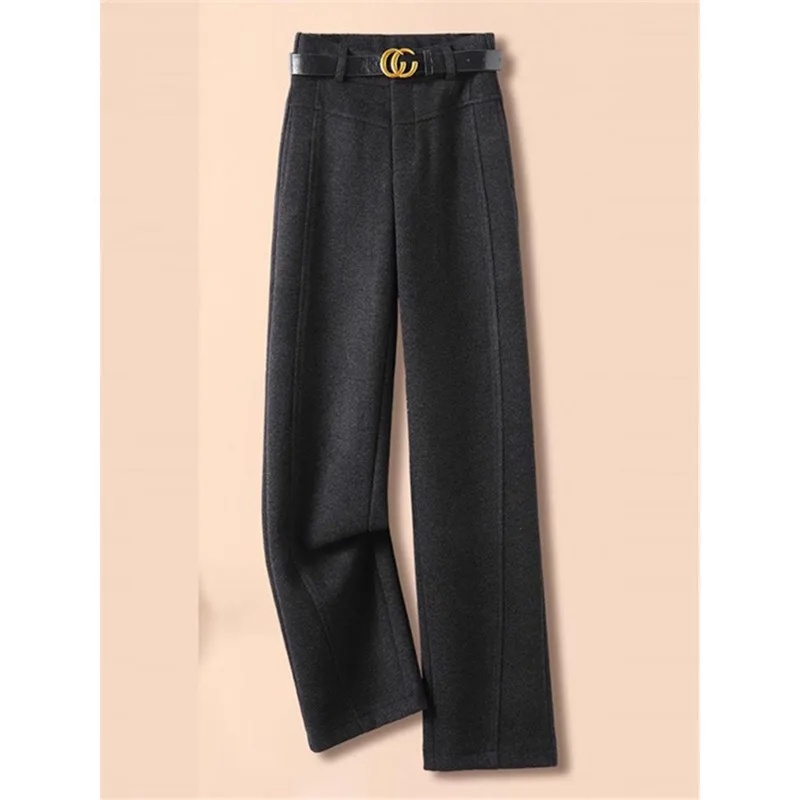 Pantalones estrechos color camel para mujer y pantalones casuales drapeados de cintura alta de invierno, pantalones de traje holgados y ajustados