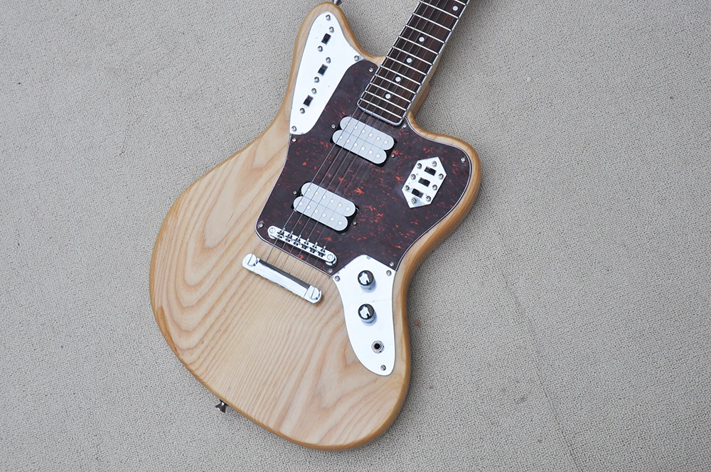 Natural Wood Color Ash 6 Strings Electric Guitar with Rosewood Fretboard,Red Pearl Pickguard,Customizable