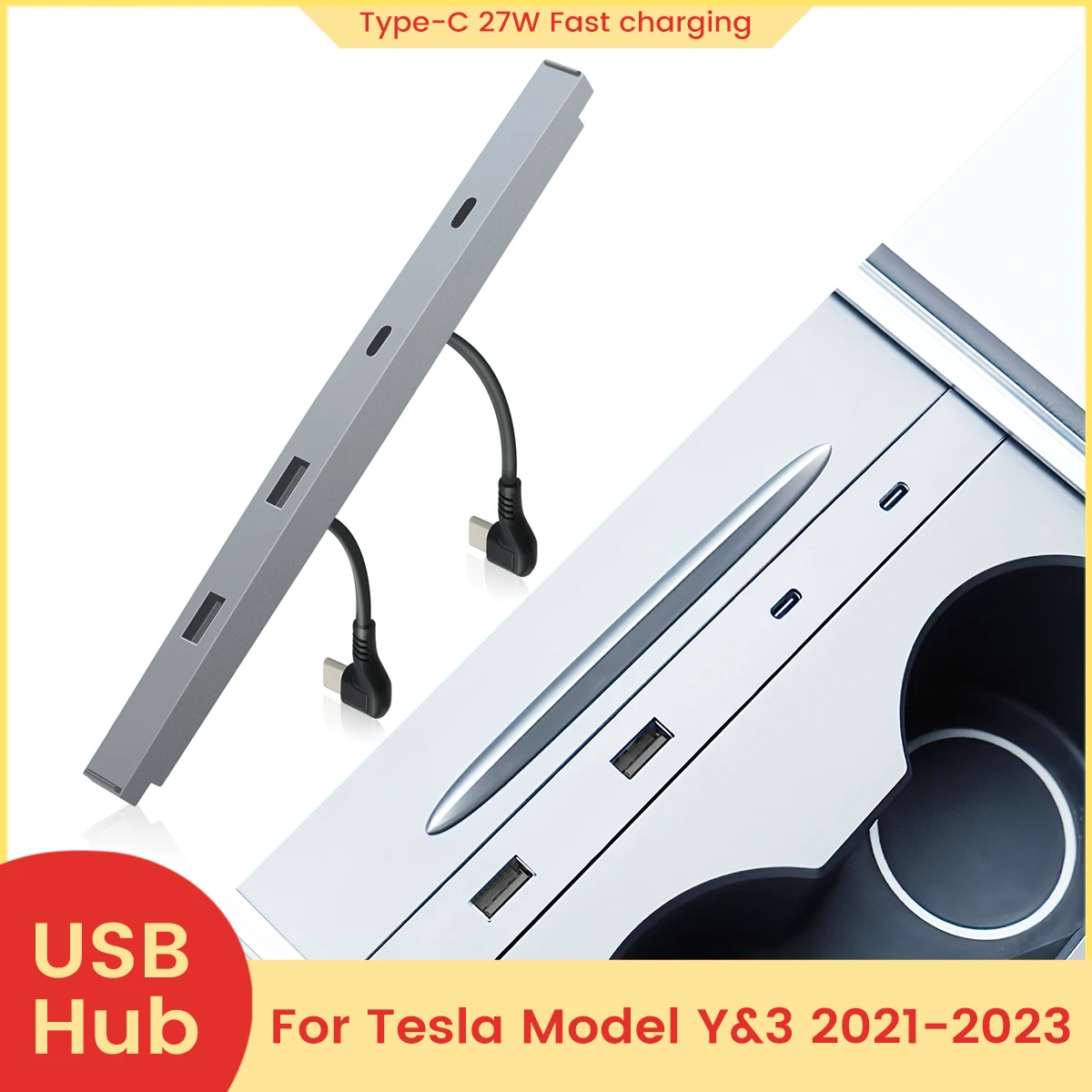 Car USB Shunt HUB for Tesla Model 3 Y 2021 2022 2023 TSL Multi-port Type-C Intelligent Docking Station Adapter 27W Fast Charging