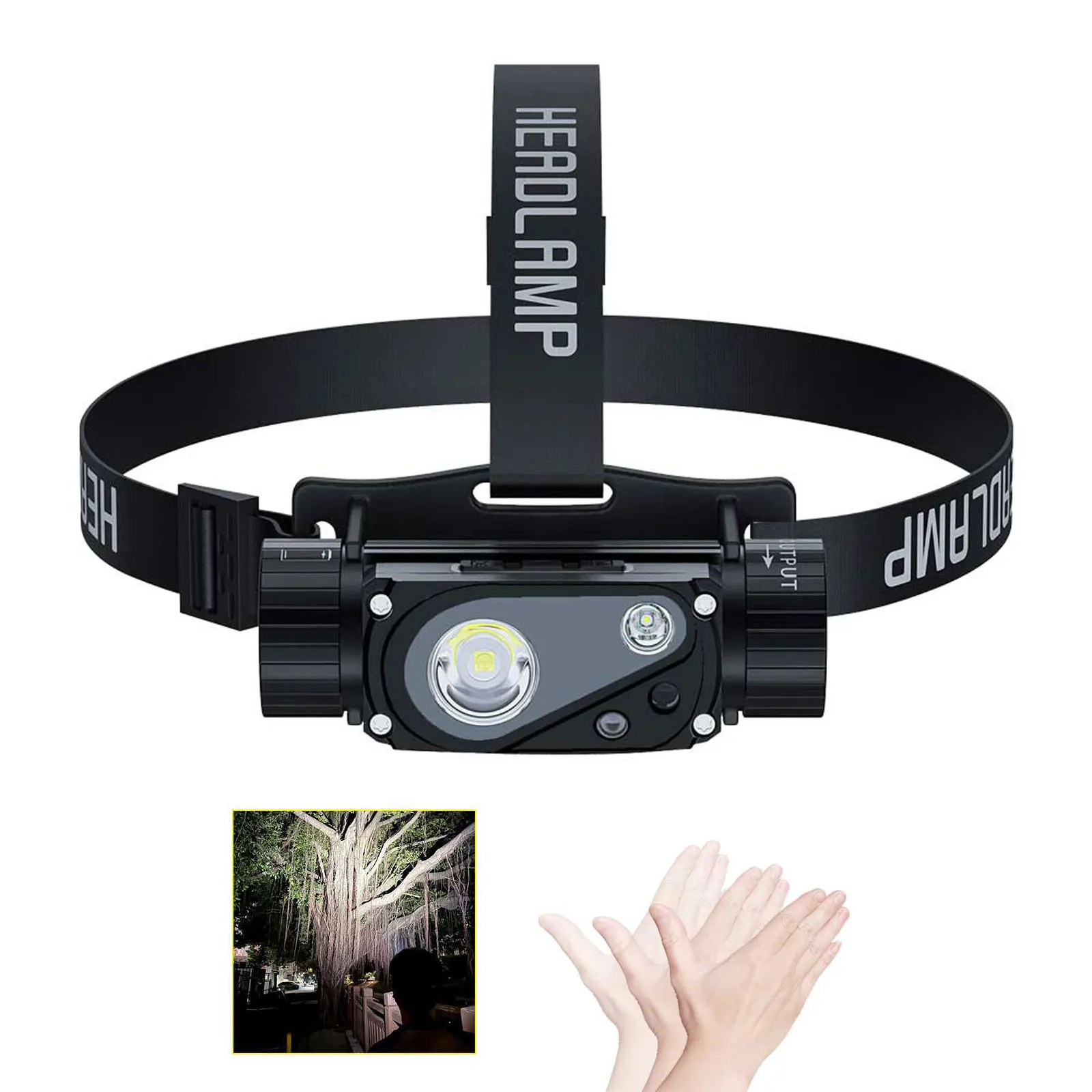 

Сенсорная светодиодная фара Power Bank Тип USB C Налобный фонарь Открытый налобный фонарь для приключений Белая лампа Вспышка Верховая езда Рыбалка Охота