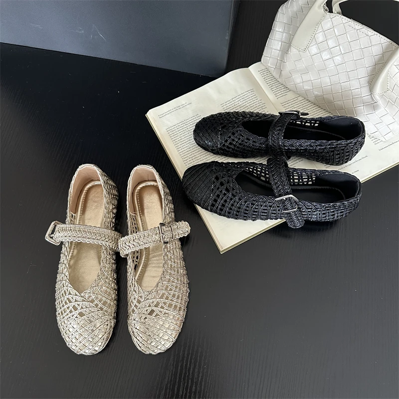 الذهب حذاء مسطح امرأة منخفضة الكعب مكتب مضخات الصيف السيدات مشبك أحذية الراحة Hollew خارج الباليه الشقق أسود حجم كبير 42 43 #5