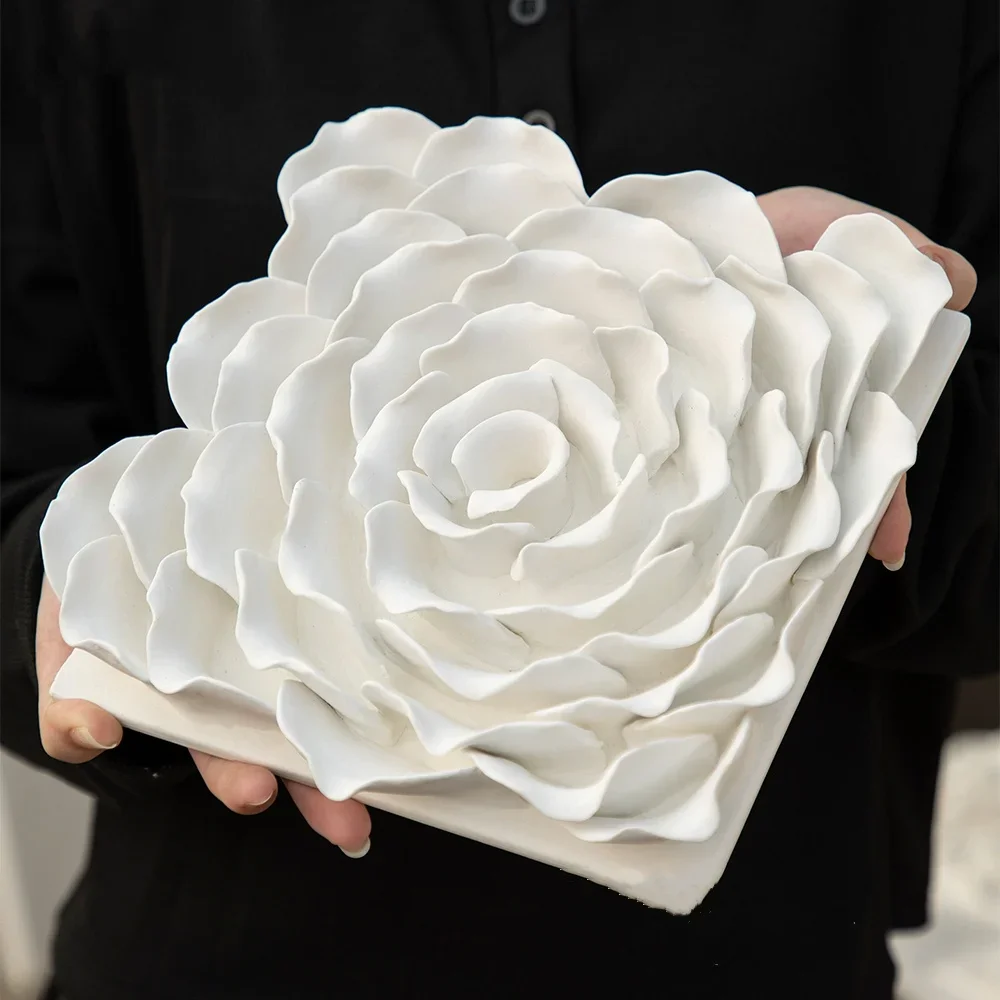 Wall Decoration Wall Hanging Ceramic Handmade Three-dimensional Rose Artificial Flower Porcelain Painting Picture Frame