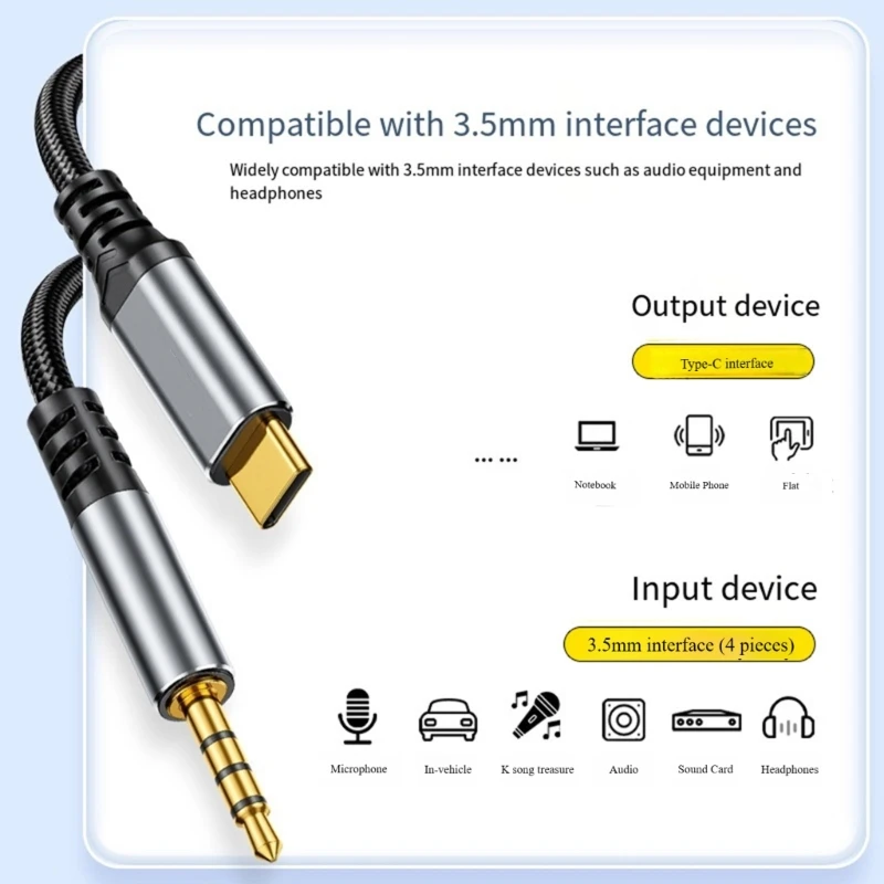 150/300cm USB Type C To 3.5mm Aux Audio Cable Speaker Headphone Jack Adapter Car Aux for Samsung Huawei Type-C Converter