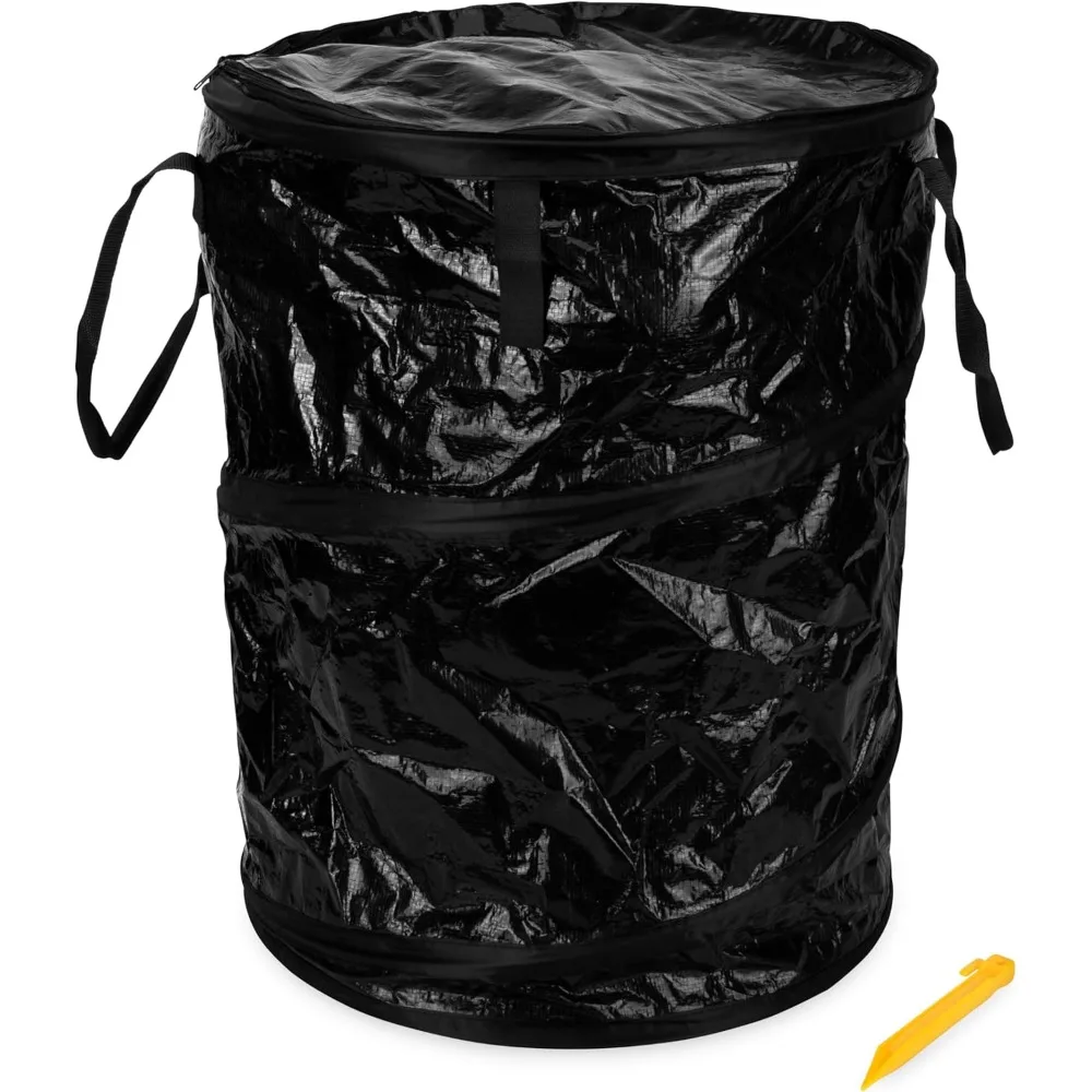

Collapsible 30 Gallon Camping Trash Can Folds Flat for Compact Storage