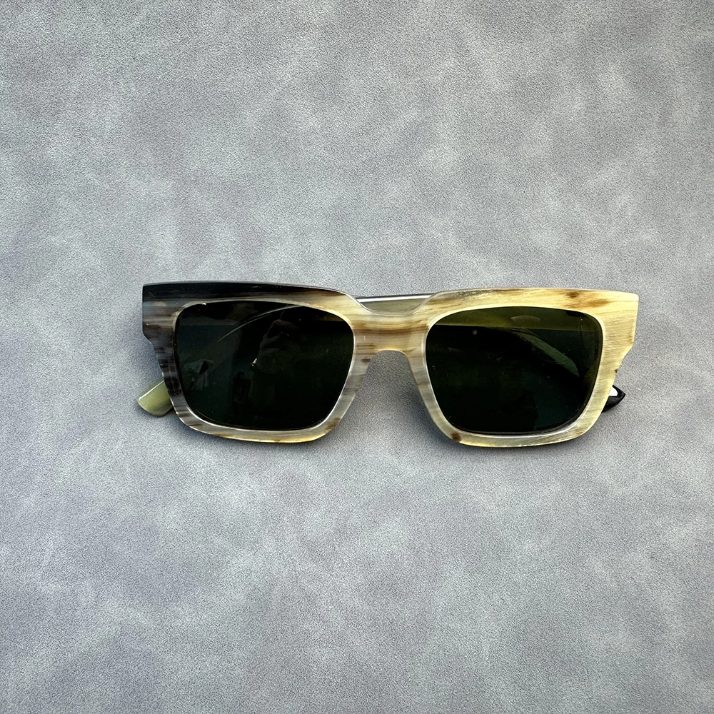 Men Sunglasses Women Retro Handmade Honey Black Horn Man Sunglass Square Vintage Unique Antique Glasses Eyeglasses frames