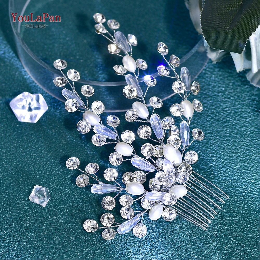 Youlapan pente de cabelo com strass, cor prata, noiva, pérola, cristal, faixa de cabeça artesanal, acessórios para cabelo de casamento, festa, hp793