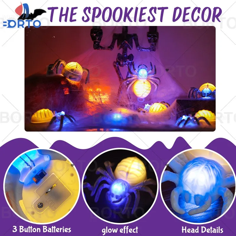 Automatic Moving Jumping Spider Toy with LED Lamp Effects Halloween Scary Prank Props Home Office Desk Decoration Gift Ideas