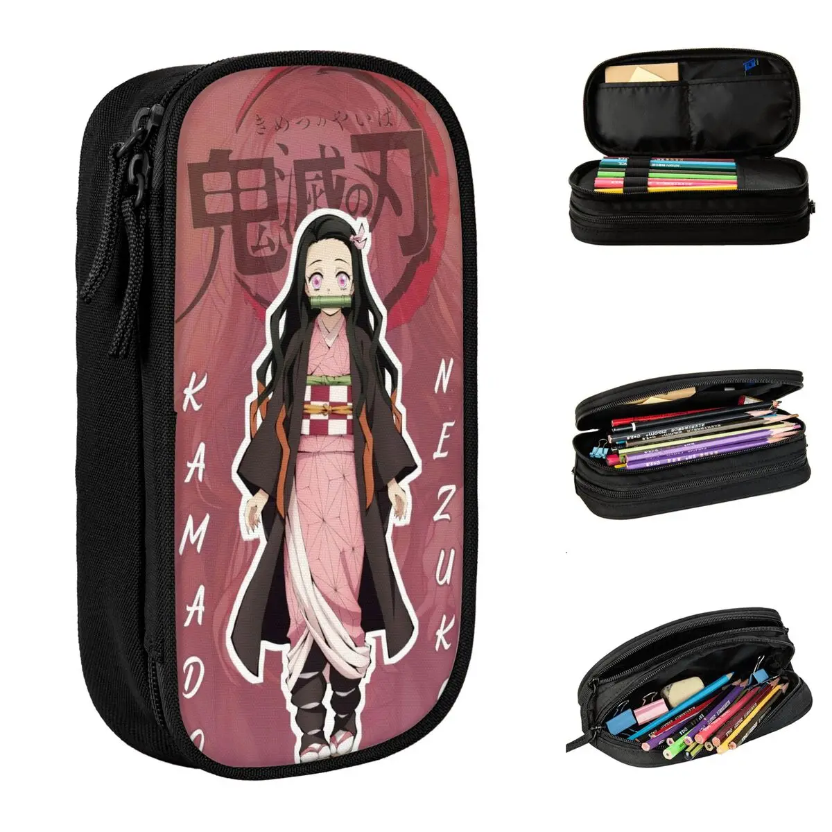 Kamado Nezuko Demon Slayer Pencil Cases Anime Pencilcases Pen Box for Student Large Storage Bag School Supplies Gift Stationery