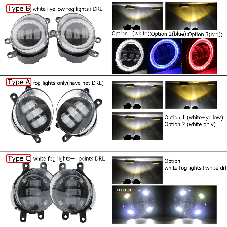 Full Led Fog Light Lamp Assembly with Lens Angel Eyes DRL