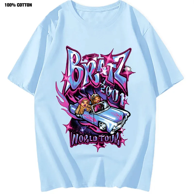 Summer Oversized Men T-shirt Bratz Print T Shirts Harajuku Y2k Tops Women Casual Cotton Short Sleeve Tshirt Unisex Street Tees