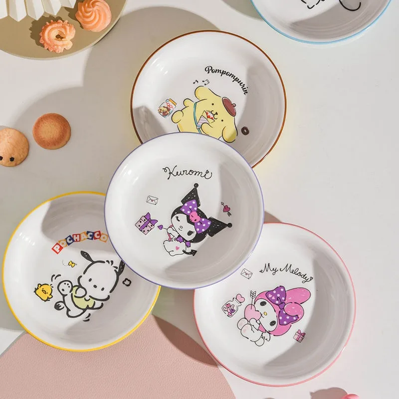 

Sanrio PomPomPurin Cinnamoroll Anime Kawaii Baby Plate Cute Cartoon Kuromi Tableware Household Vegetable Plates Gifts for Kids