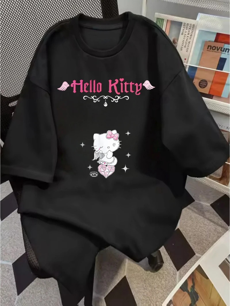 

Sanrio for Hello Kitty T-shirt, Women's Casual Round Neck Loose Short Sleeve T-shirt, Four Seasons Cartoon Pattern Printed Top
