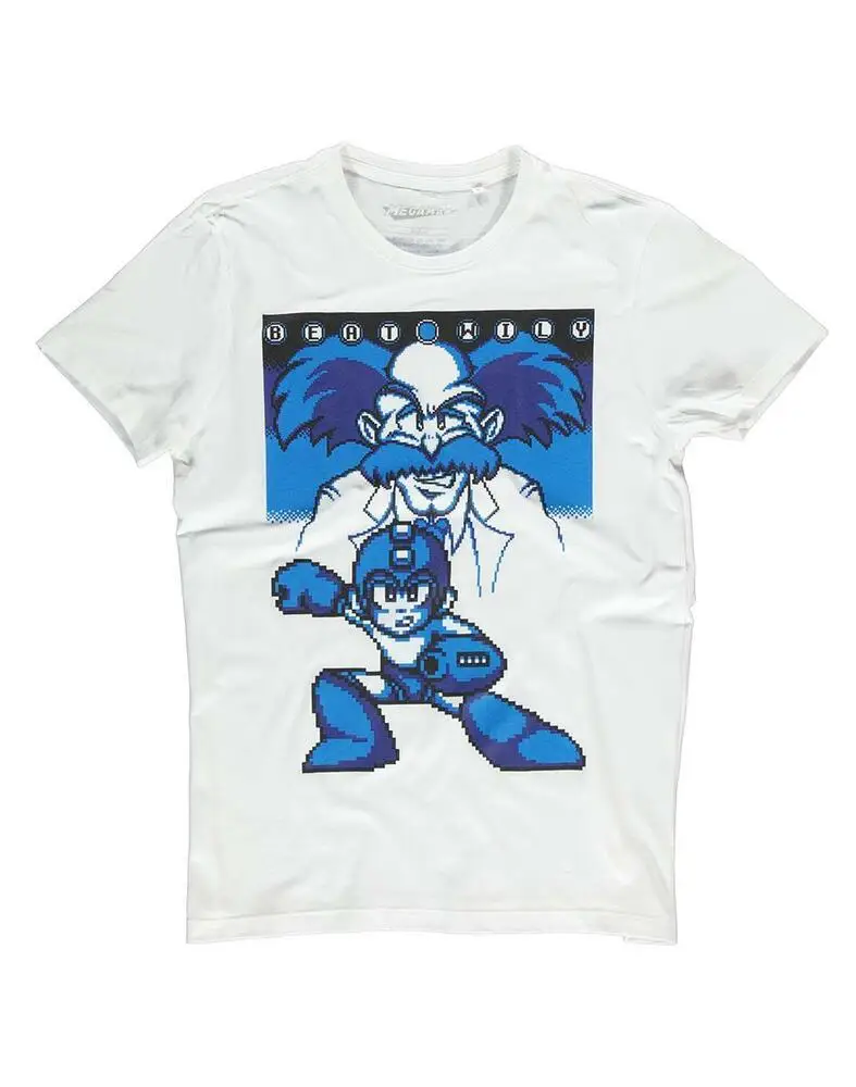 (ROCKETMAN) BERT WILY  WILY 8BIT GAME SCENE PRINT WHITE T-SHIRT High Quality 100%Cotton Short Sleeve