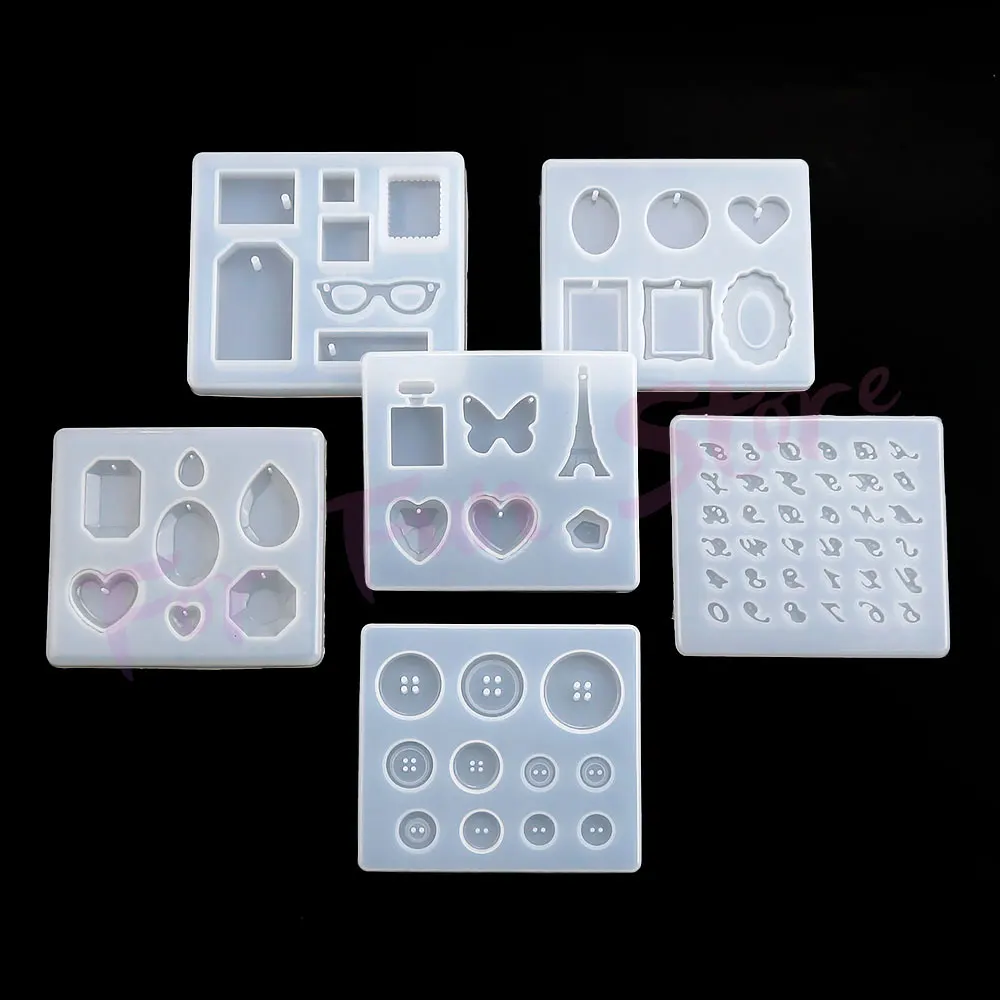 For Fun DIY Crystal Drop Glue Pendant Silicone Molds Heart Diamond Numbers Resin Mold Necklace Keychain Jewelry Making