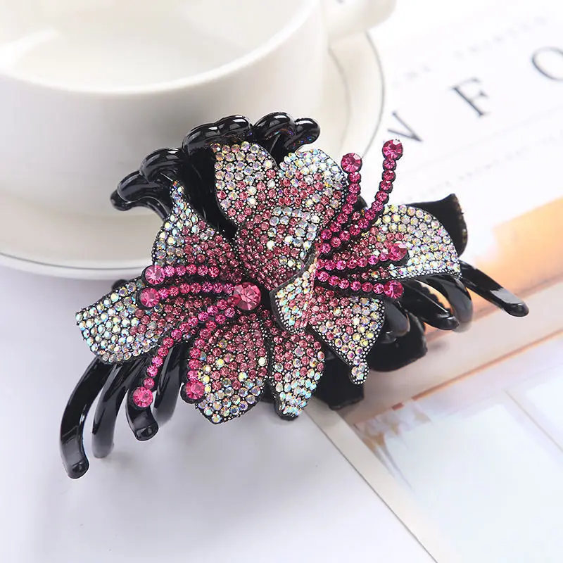 Flower Hair Jaw Clip Clamp Rhinestone Hair Claws For Women Shiny Crystal Strong Shark Hairpin Hair Accessories New