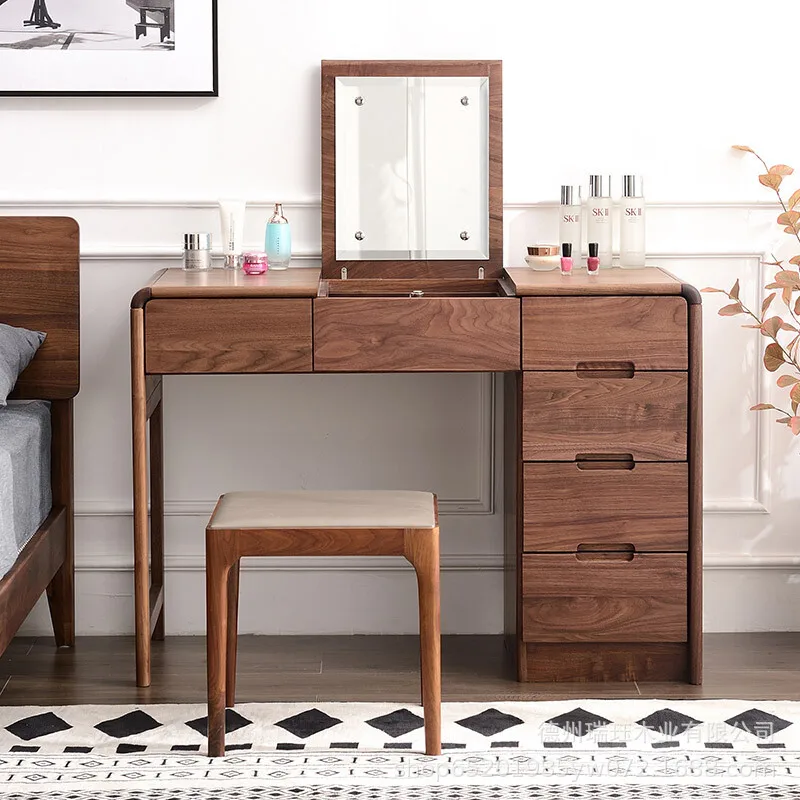 

HYS black walnut solid wood dressing table cherry log dressing table storage cabinet integrated dressing table