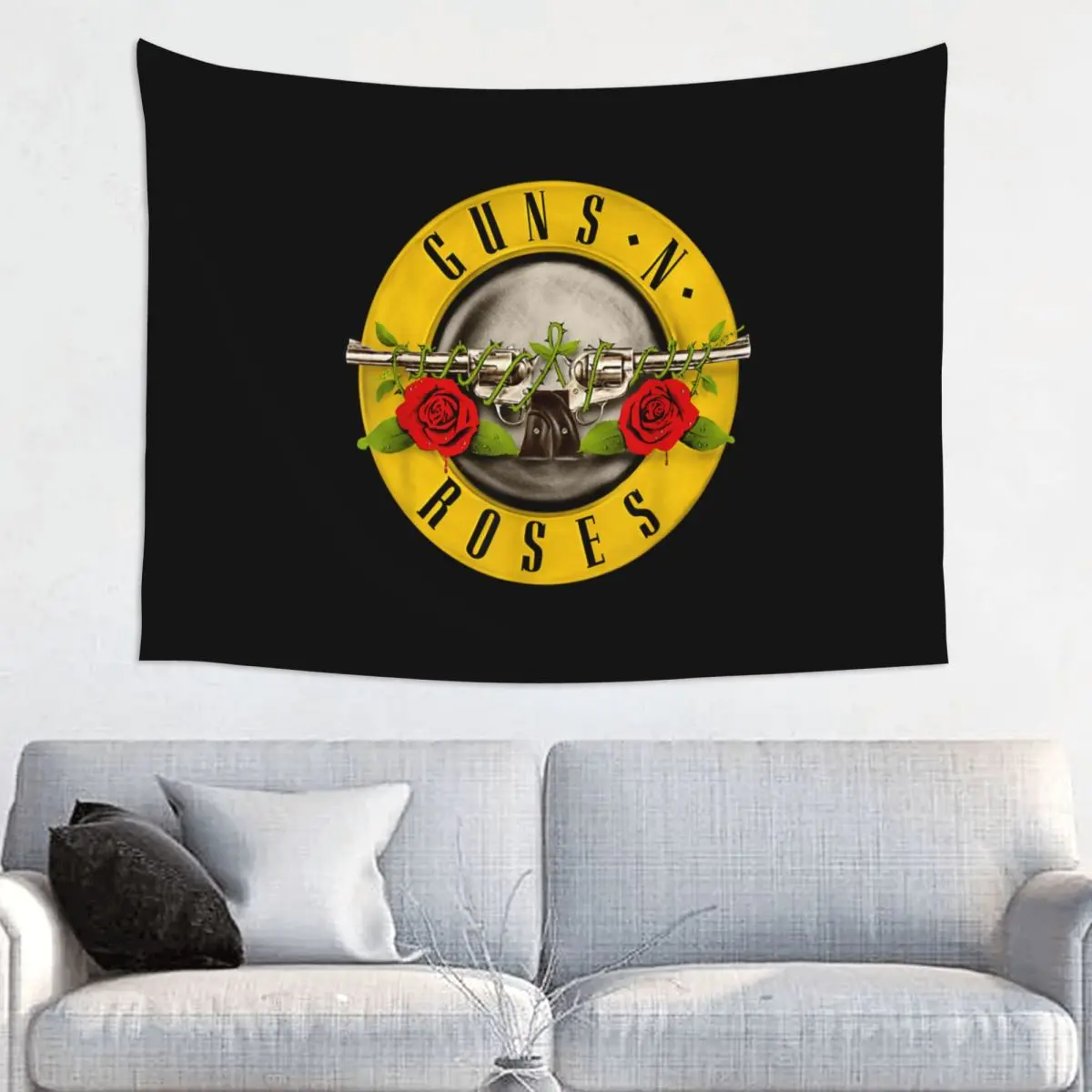 Guns N Roses Bullet Logo Tapestry Wall Hanging Hippie Polyester Tapestry Heavy Metal Art Decoration Dorm Decor 95x73cm