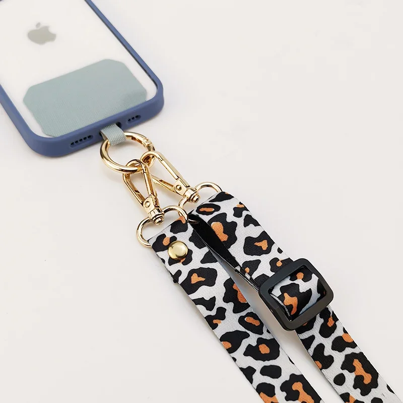 Crossbody Leopard Print Back Hanging Neck Chain Adjustable Shoulder Wide Pendant Anti-lost Sling with Clip Mobile Phone Lanyard