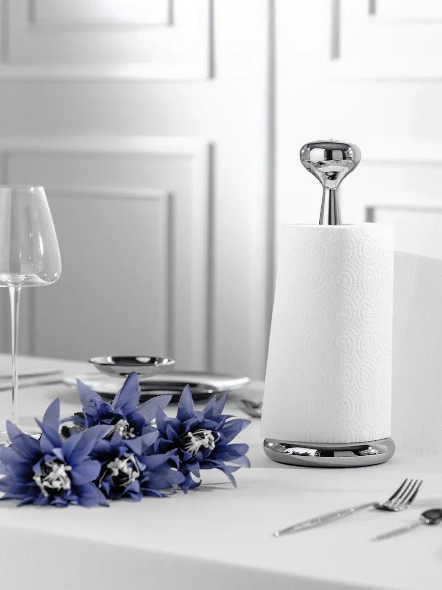 Stainless Steel Paper Towel Holder, Tissue Holder, Kitchen Towel Stand, Silver and Walnut Wood Stand For Kitchen