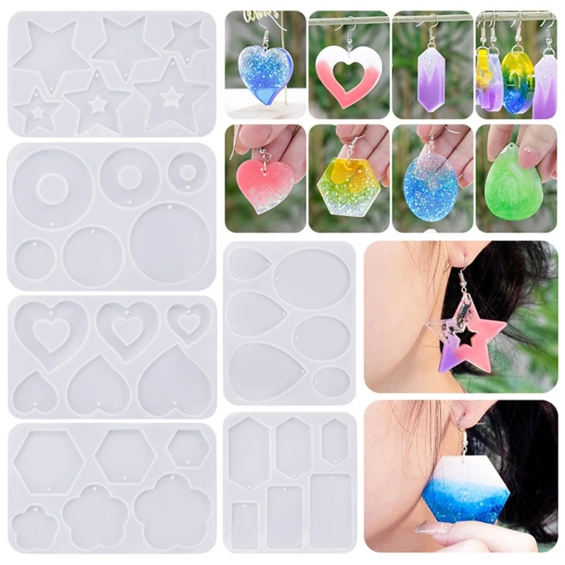 Earrings Pendant Silicone Mold Epoxy Resin Jewelry Making Molds Heart Star Drop DIY Charms Pendant Mould Creative Jewelry Crafts