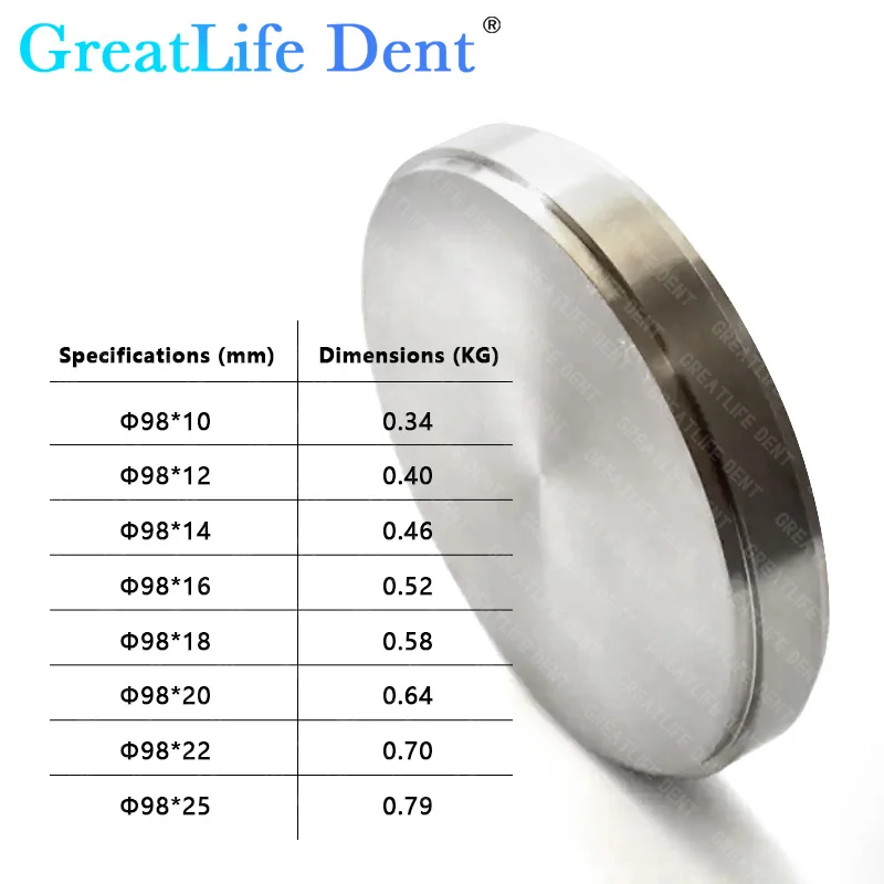 GreatLife Dent 98mm GR5 CAD CAM Dental Titanium Discs Titanium Alloy Disk Restoration Materials for Implant Abutments Frameworks