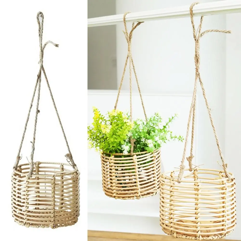 

Beige Hanging Weaving Flowerpot Rope Plant Hangers Hanger Box Planter Garden Ornament Yard Flower Pot Holder Balcony Terrace