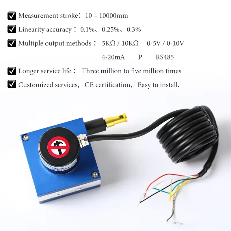 WPS Drawing Wire Position Sensor Pull Wire Encoder 5k OHM Potentiometer 0.05% FS High Precision IP65 Water Resistance Rating