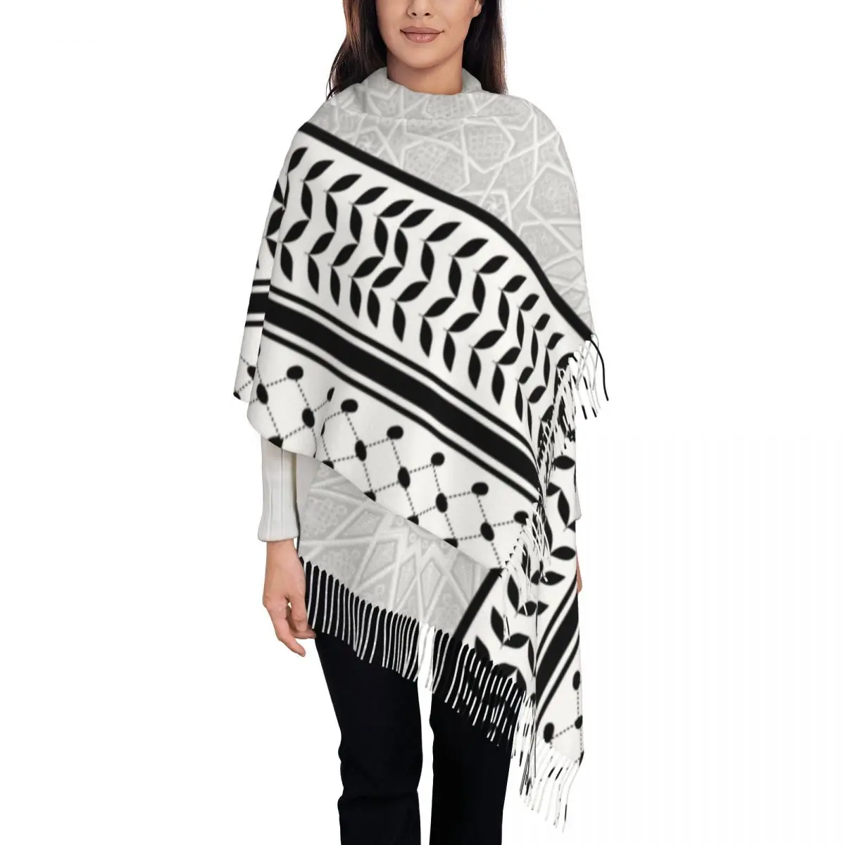 Arabic Folk Kufiya Hatta Traditional Keffiyeh Pattern Shawl Wraps Women Warm Long Soft Scarf Pashminas Shawl Scarves