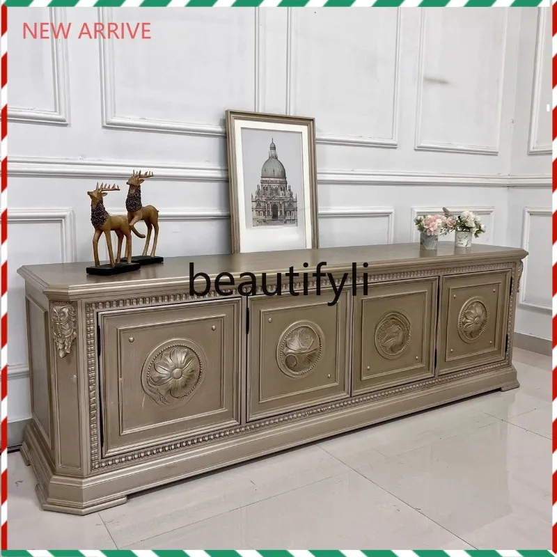 

D2520 TV cabinet American French European living room household solid wood oak carved TV cabinet