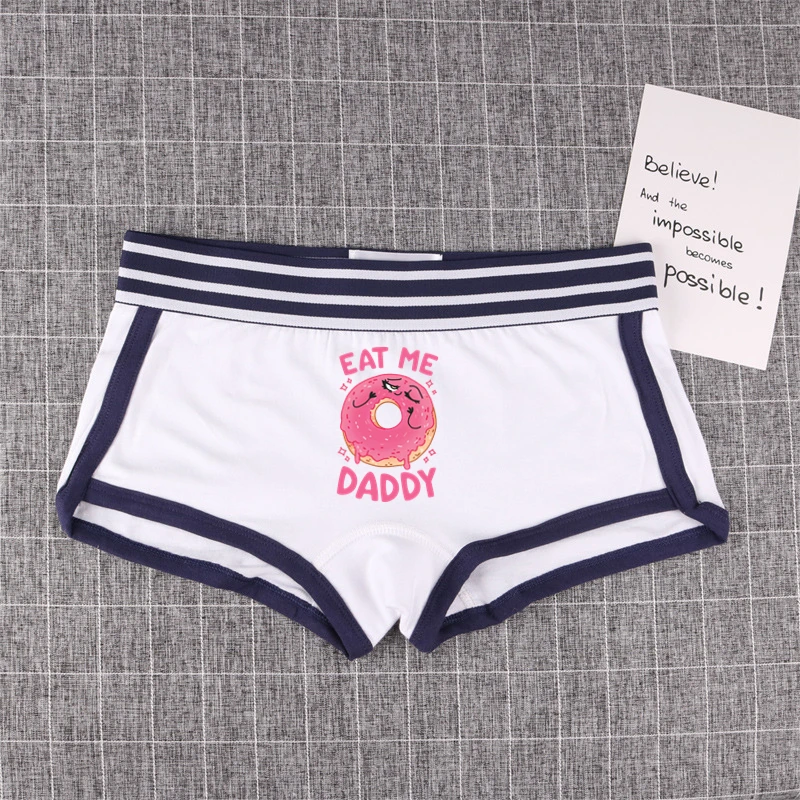 Eat Me Daddy Pink Donut Print Underwear for Women Sexy Home Panties for Girls Fashion Cotton Underwear Comfortable Cute Shorts