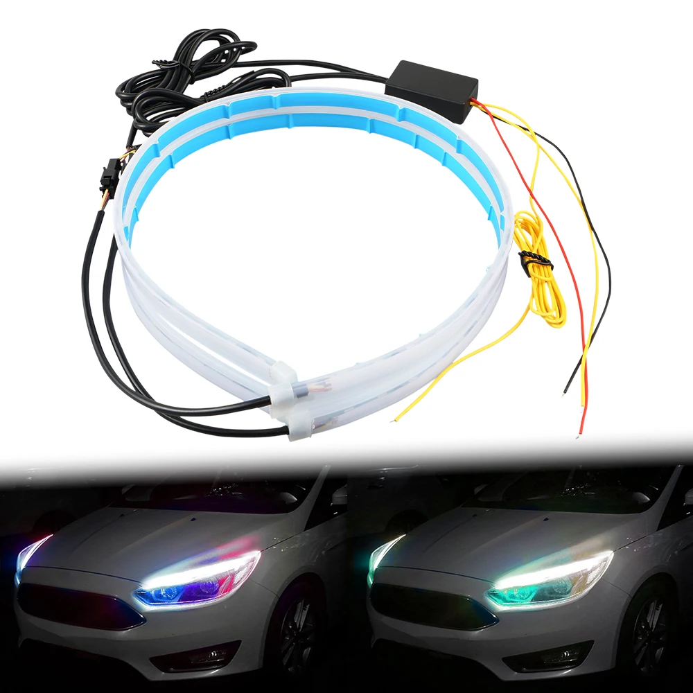 

2pcs Car LED Daytime Running Light Strip 30cm 45cm 60cm Flexible RGB DRL Led Strip Light For Headlight, Waterproof