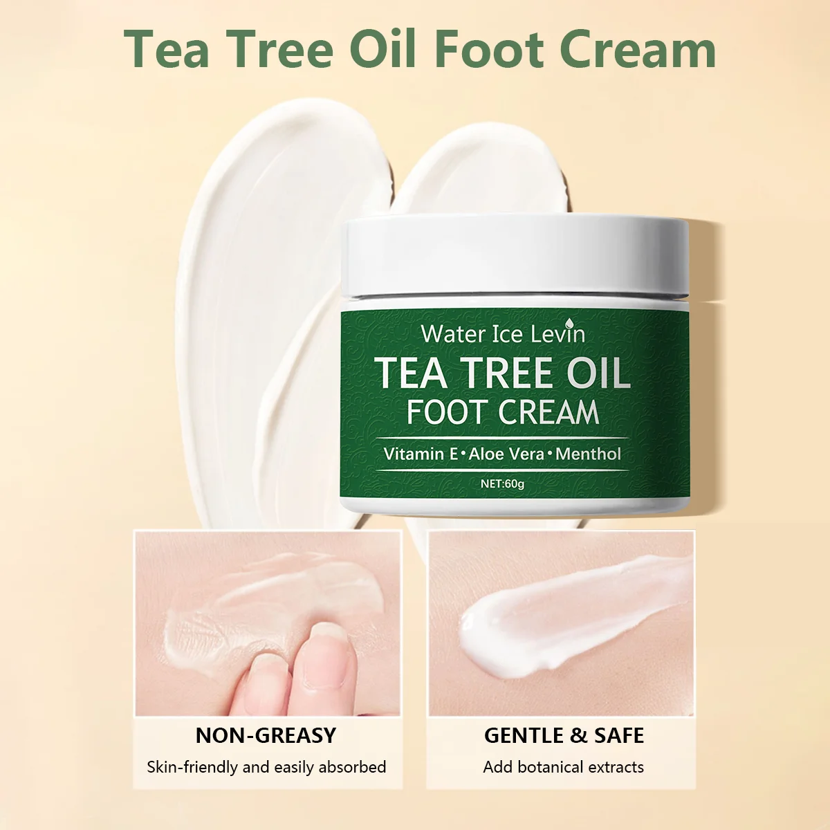 كريم زيت شجرة الشاي والثلج المائي - فيتامين E الألوة فيرا المنثول يهدئ القدمين غير دهني سريع الامتصاص 60 جرام صافي #4