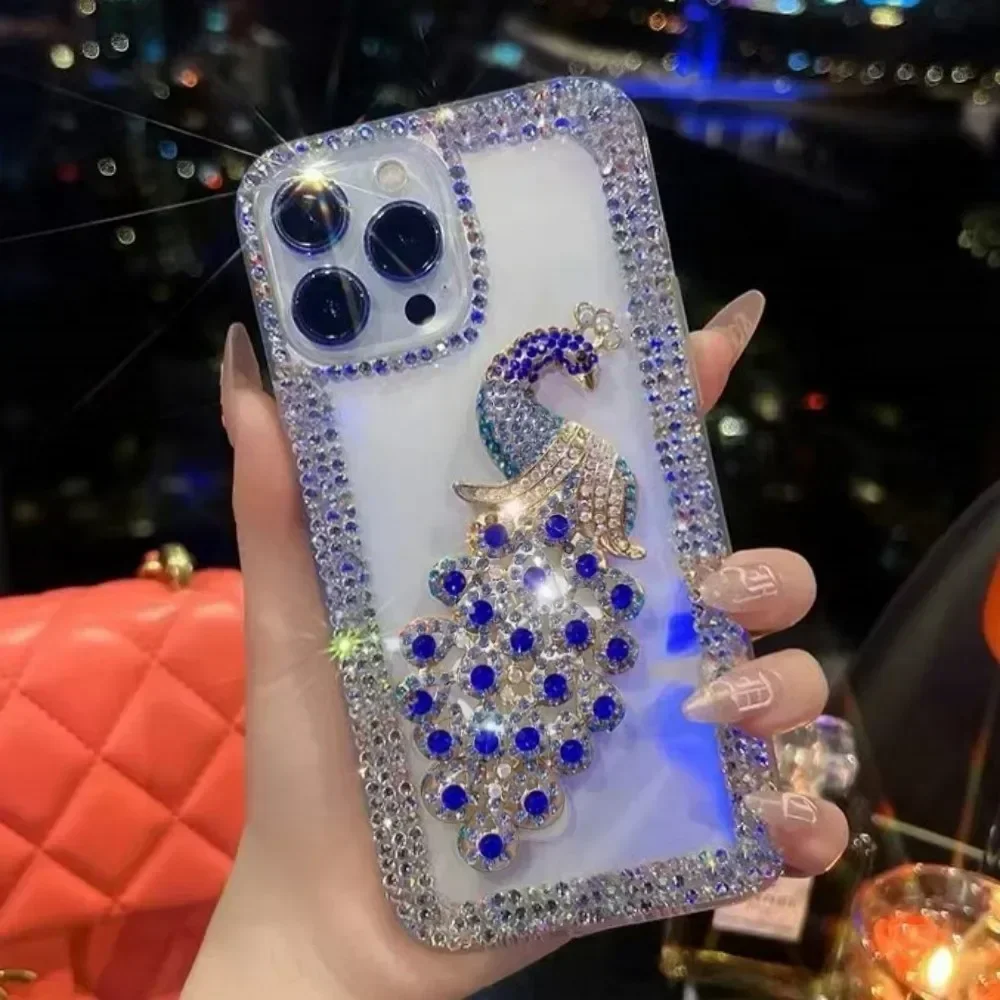 Bling Diamond Glitter Peacock Phone Case For Xiaomi Redmi 13 Note 13 Pro Note 14 Note11 Pro 12 Pro Rhinestone Cover Capa