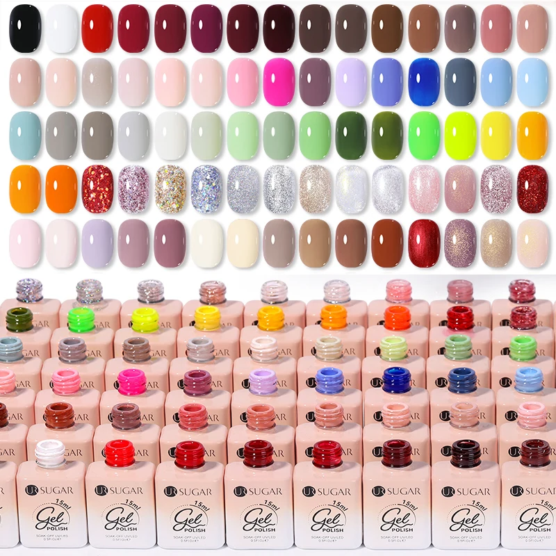 

UR SUGAR 15ML Nail Gel Polish Semi Permanent Jelly Nude Pink Color Soak Off UV LED Varnish Christmas Red Color Manicure Nail Art