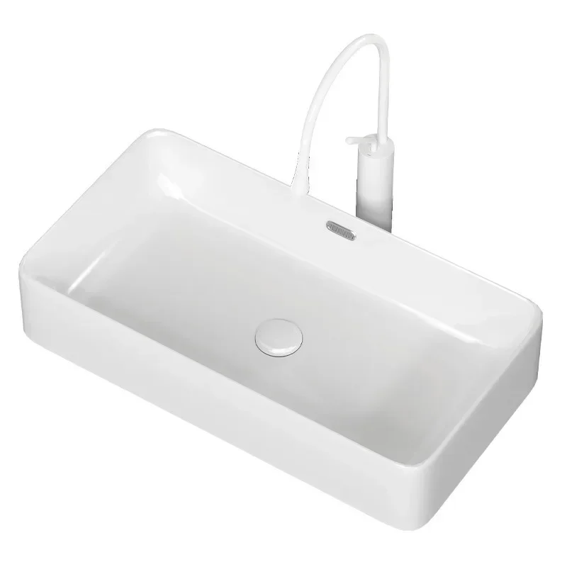 

Ceramic Internet celebrity stage basin basin with overflow hole, single basin household bathroom rectangular washbasin