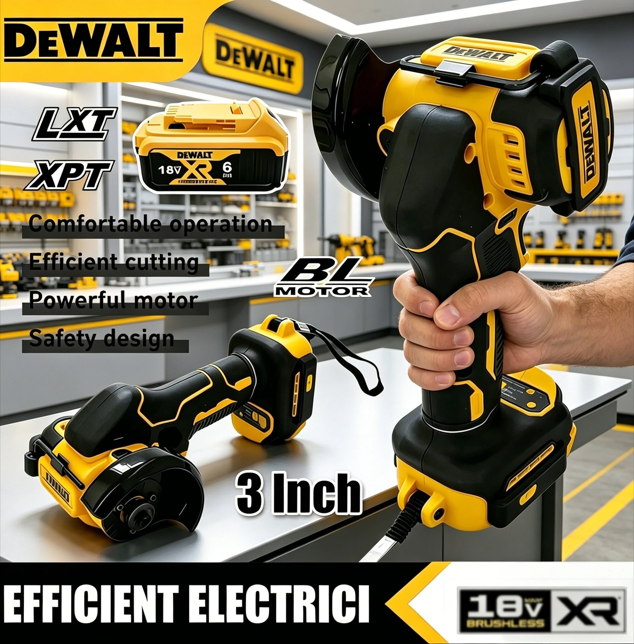 

Высокоэффективная мини-угловая шлифовальная машина DEWALT 3 дюйма | Беспроводной аккумуляторный электроинструмент 18В/20В для полировки, резки и шлифовки