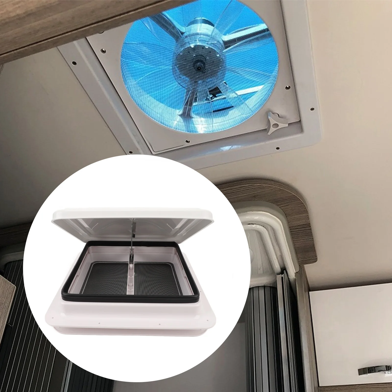 

New RV Roof Vent 13.39x13.39in White Motorhome Ceiling Ventilation Lid with Screen and Support Rod for Trailer Camping Vehicle