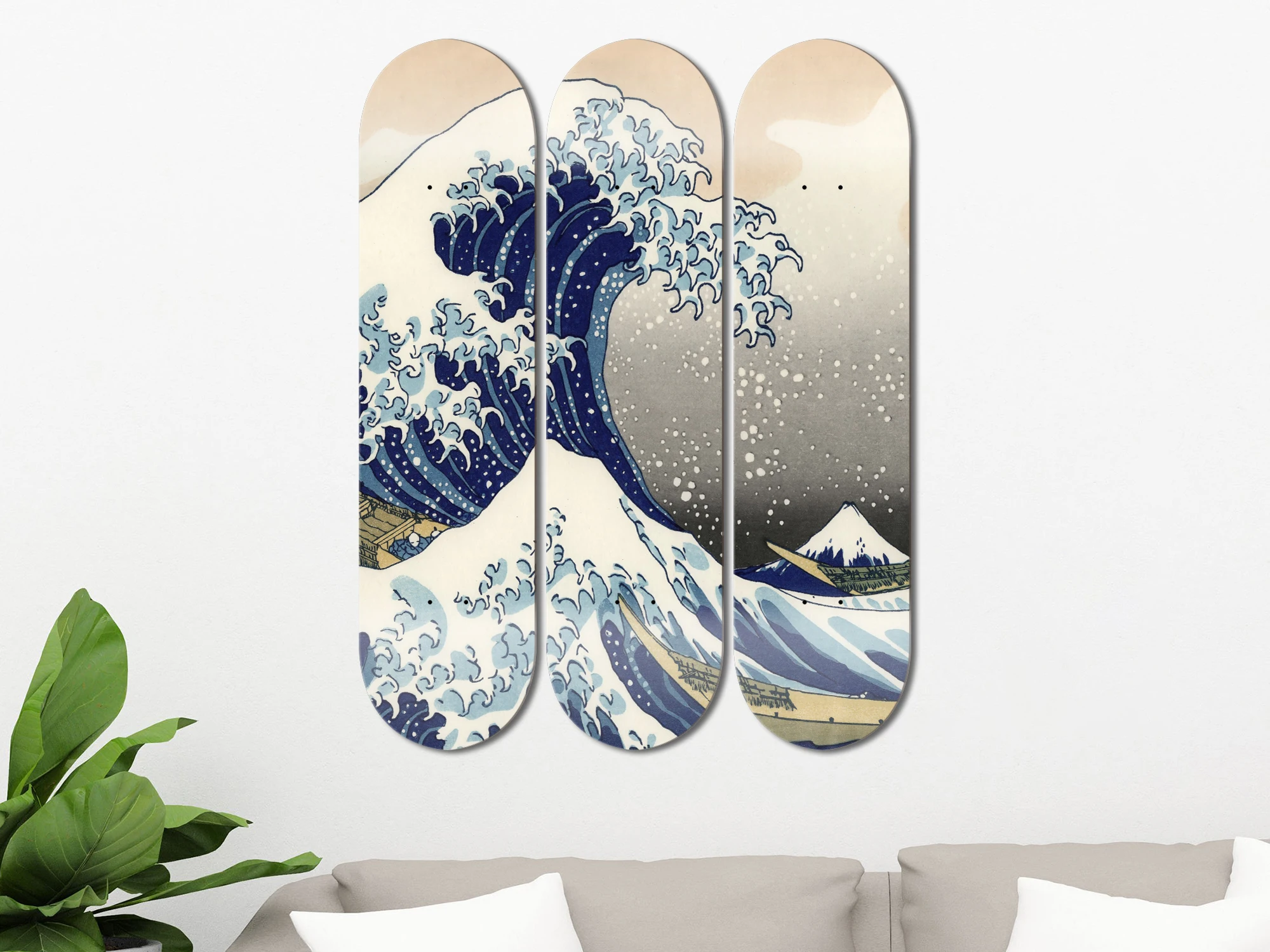 Set of 3pcs Japanese Wave Art Skateboard Wall Art 7-layer Maple Decoration Skateboard Furnish and Decorate for Home Decor