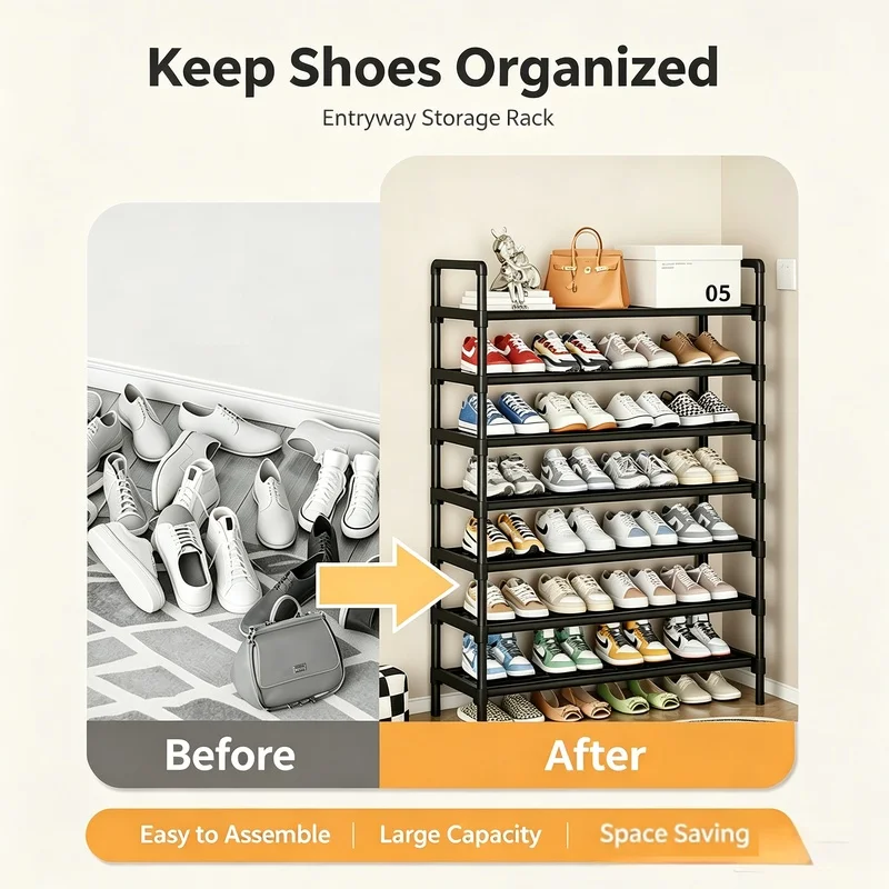 Black Multi‑Layer Elevated Shoe Rack, Small Entryway Shoe Storage Organizer for…