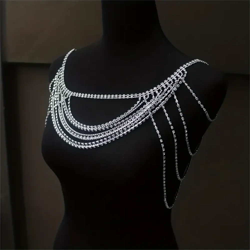 New Fashion Rhinestone Shoulder Chain Jewelry Luxury Wedding Party Crystal Body Shoulder Chain Bridal Jewelry Accessories