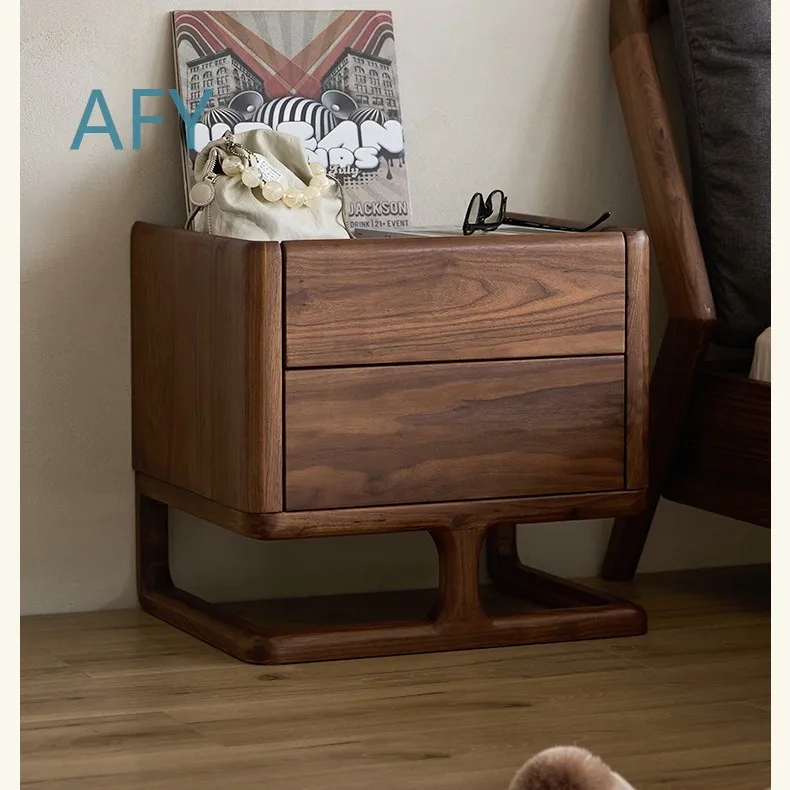Nordic Light Luxury Wooden Bedside Table for North American Homes Japanese Style Log Design Modern Minimalist Nightstand for