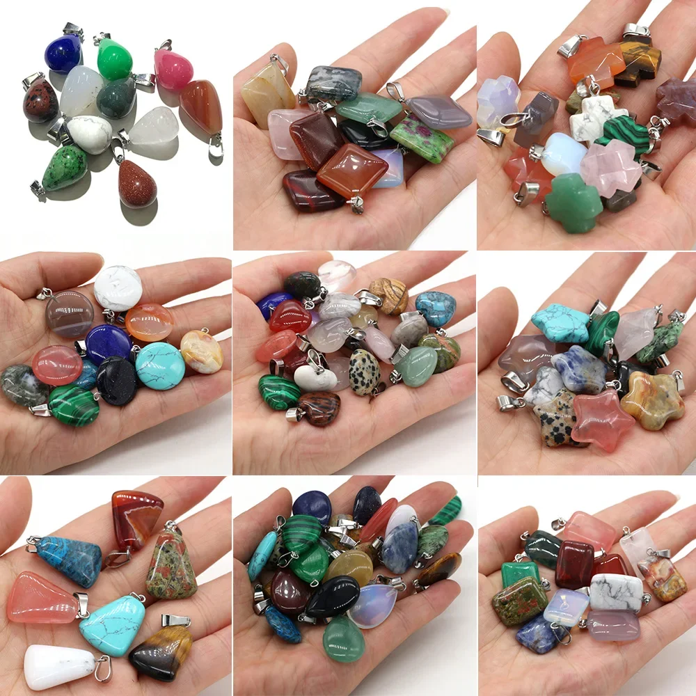 12pcs Natural Stone Pendant Mix Colors Women Natural Jewelry Charms fit DIY Necklace Making Wholesale Multiple Shapes