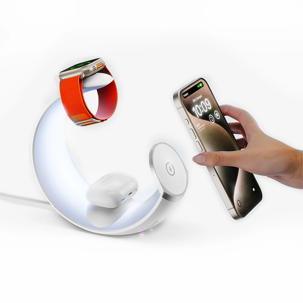 

4 in 1 Magnetic Wireless Charger Station Holder Wireless Charger Stand QC3.0 PD with Desk Lamp for iPhone 15 14 IWatch AirPods
