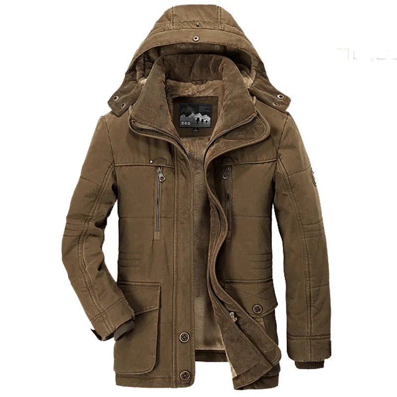 Kapuze lässig warme Parkas Männer lange Winter mäntel Daunen jacken 7xl gute Qualität männliche Passform Winter mäntel Multi-Pocket Cargo jacken