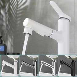 Rubinetto per lavabo estraibile bianco di lusso Rubinetto per lavabo in ottone per bagno Ugello a 3 vie Miscelatore acqua calda e fredda Rubinetto per lavare il viso Rubinetto per gargarismi