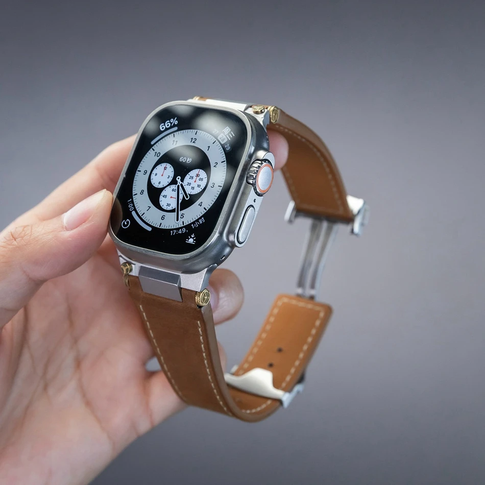 Man Leather Band for Apple Watch 11 10 9 8 6 7 3 SE Folding Clasp