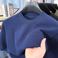 High quality 100% cotton knitted short sleeve T-shirt men fashion solid color pineapple pattern summer breathable round neck top