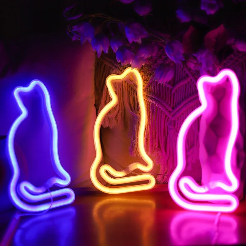 Cute Cat LED Neon Light Festival Decoration Luminous Neon Lamp Bedroom Living Room Birthday Party Home Decor Night Lamp